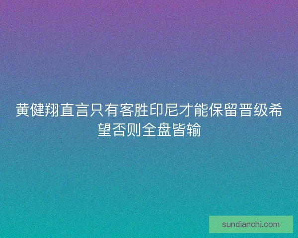 黄健翔直言只有客胜印尼才能保留晋级希望否则全盘皆输